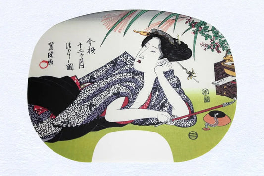 Round fan illustration: Fengguo Uta-gawa I, modern style twelve months (eighth lunar month)